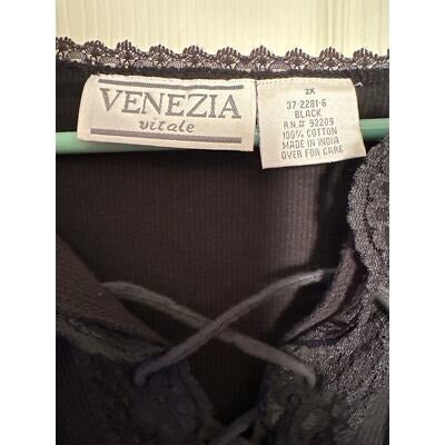 Plus Size 2X Black Top with Lace Detail on neckline and sleeve