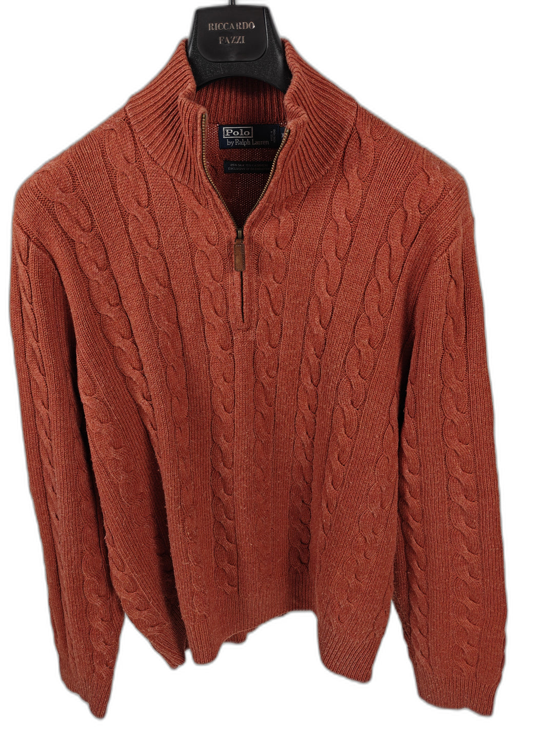 Men’s Polo Ralph Lauren Cable Knit Quarter Zip Orange XL