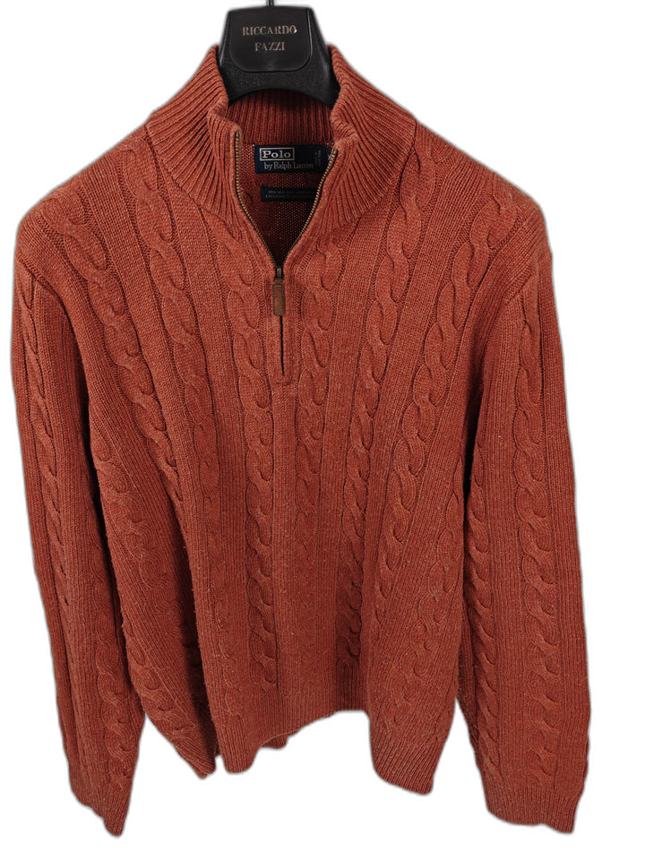 Men’s Polo Ralph Lauren Cable Knit Quarter Zip Orange XL