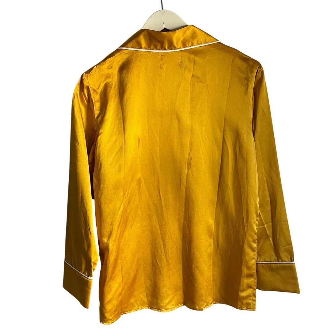 Maison Du Soir Gold Silk/Cotton Blend Button Down Pajama Top Blouse XS