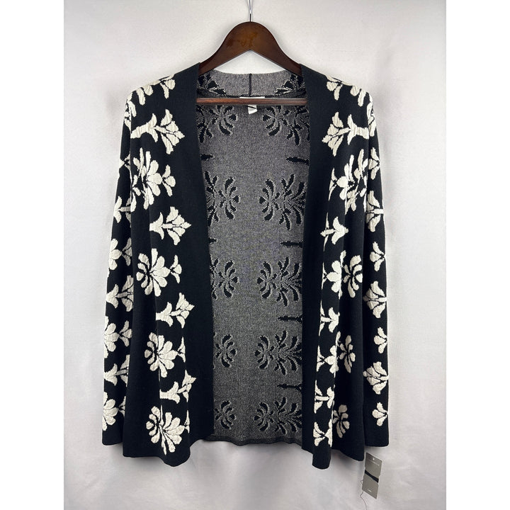 Women’s Charter Club Small Black Open Sweater w/ White Floral Design