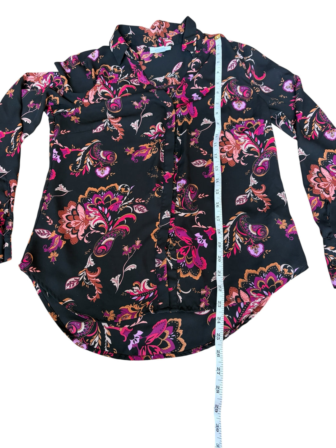Liz Claiborne Women's Black & Pink Paisley Floral Long Sleeve Blouse, Size XS