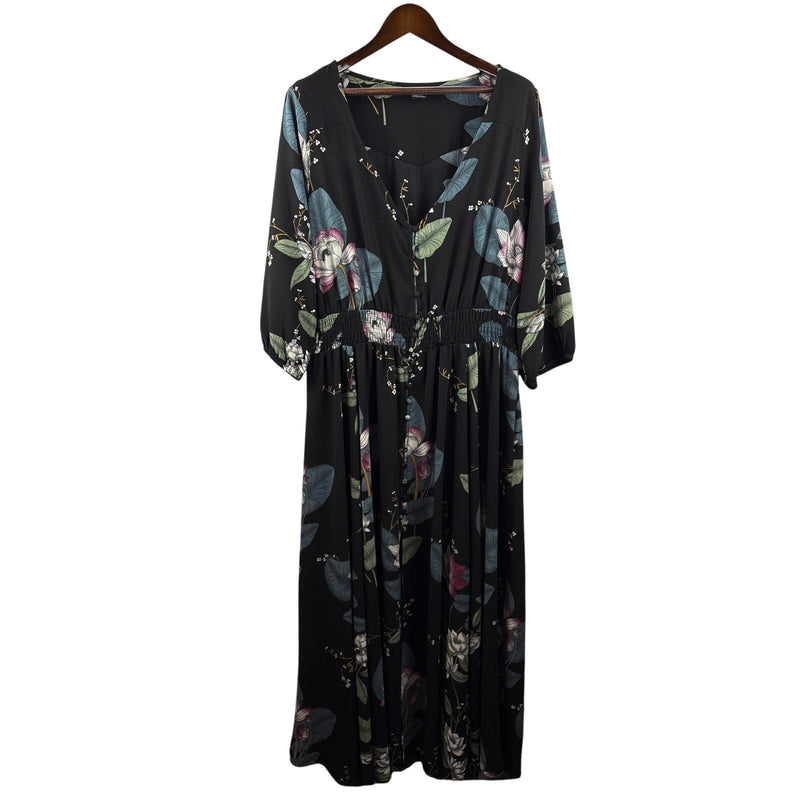 Women’s City Chic Black Floral Button Up Maxi Dress Plus Size 22
