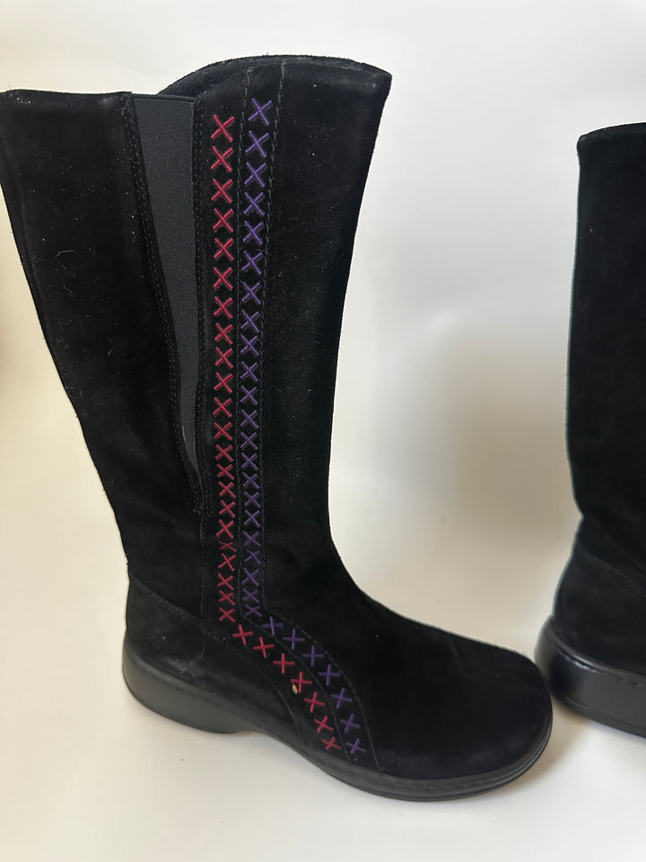 Dansko Fleur Black Suede Embroidered Tall Boots Size 40 US 9.5–10