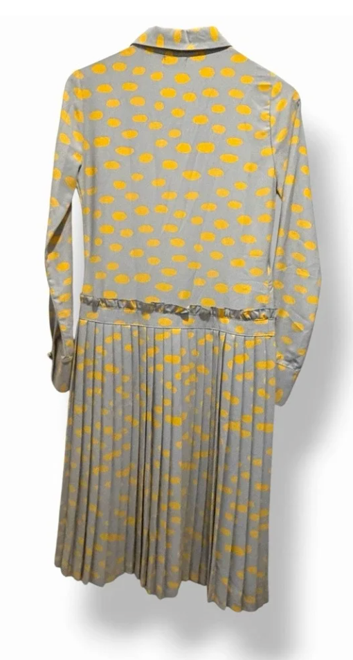 Noni Retro Polka‎ Dot Pleated Midi Dress Gray Yellow Small Tall Vintage Mod