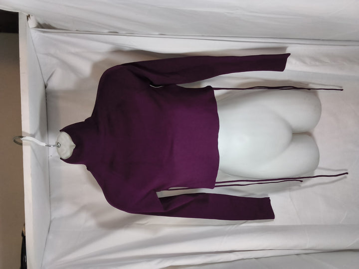 Purple ribbed turtleneck long sleeve crop knit top with an open tie-back design Zara / Size S