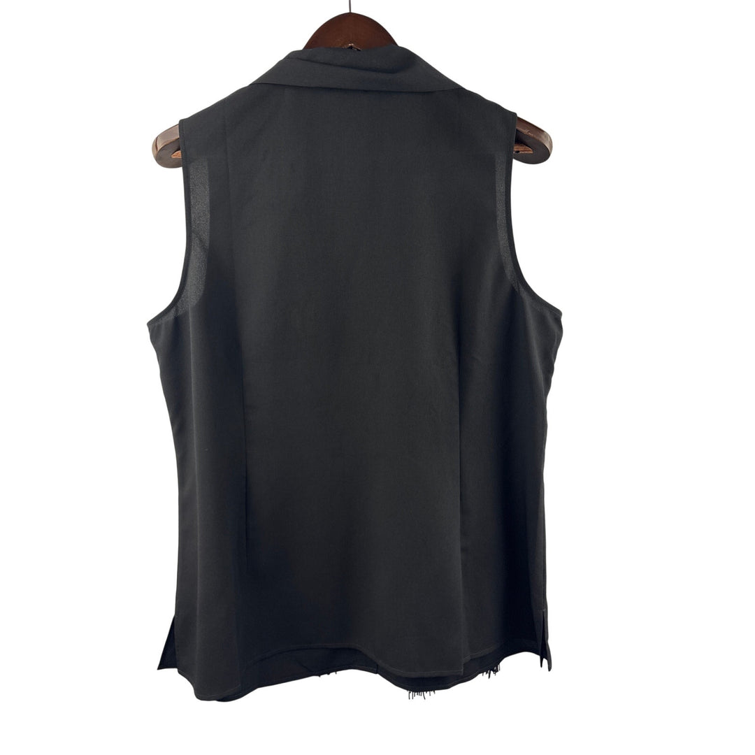 Women’s Cabi XL Black V-Neck Sleeveless Blouse w/ Built-in Fringed Scarf