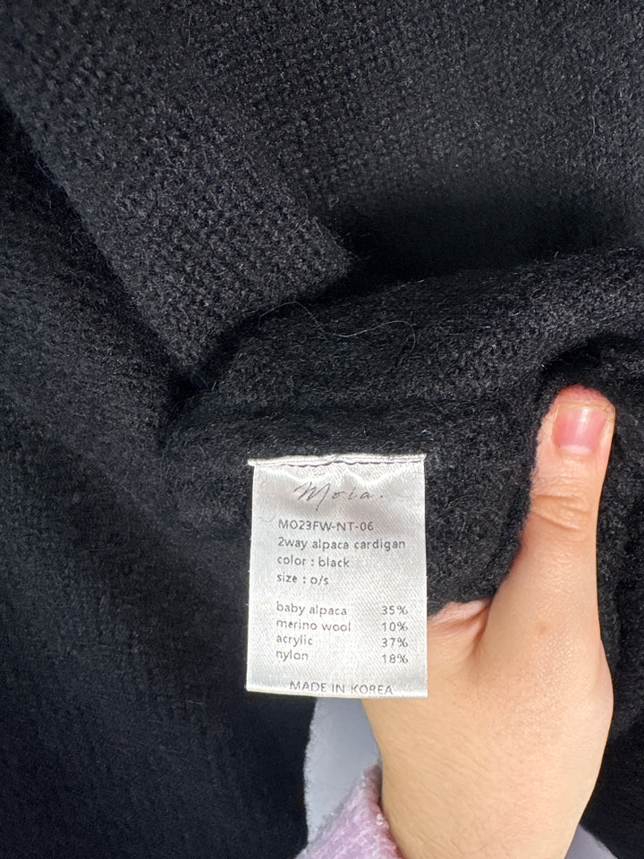 Womens Moia Black Alpaca Wool Blend V Neck Button Cardigan One Size Fits All