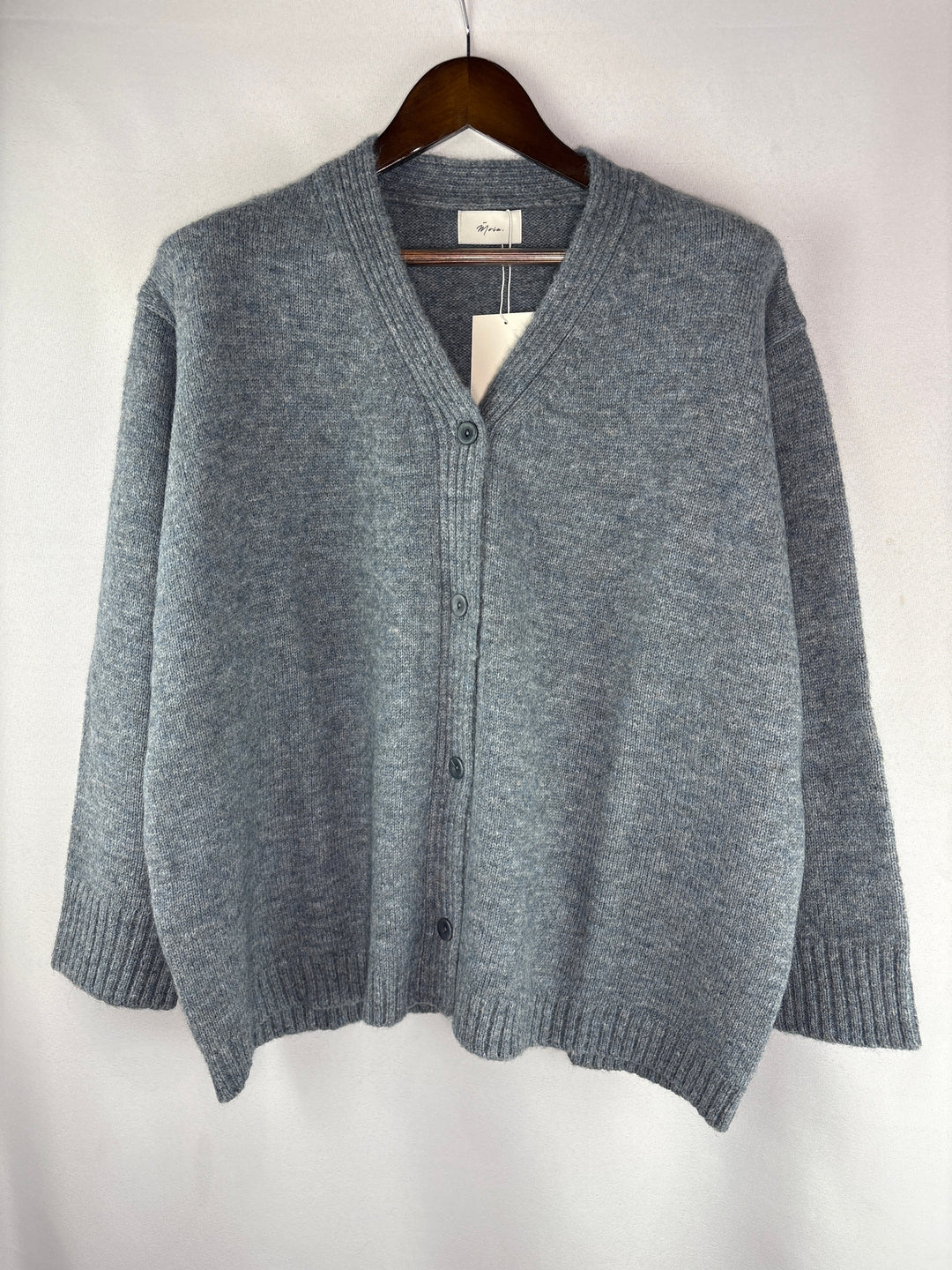 Womens Moia Blue Gray Alpaca Wool Blend V Neck Cardigan One Size