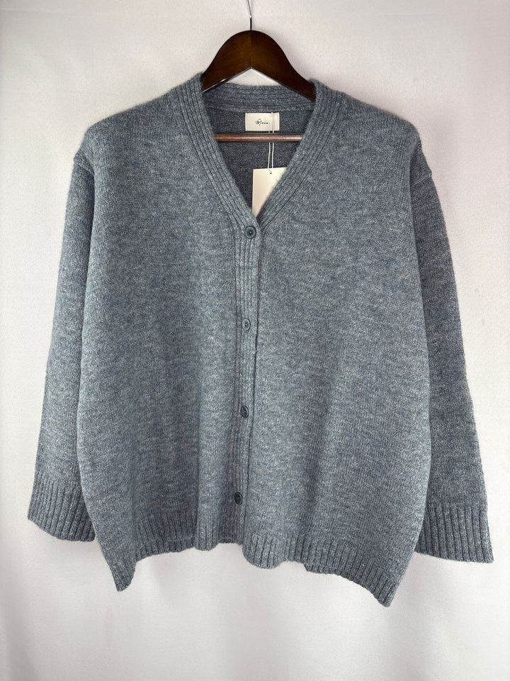 Womens Moia Blue Gray Alpaca Wool Blend V Neck Cardigan One Size