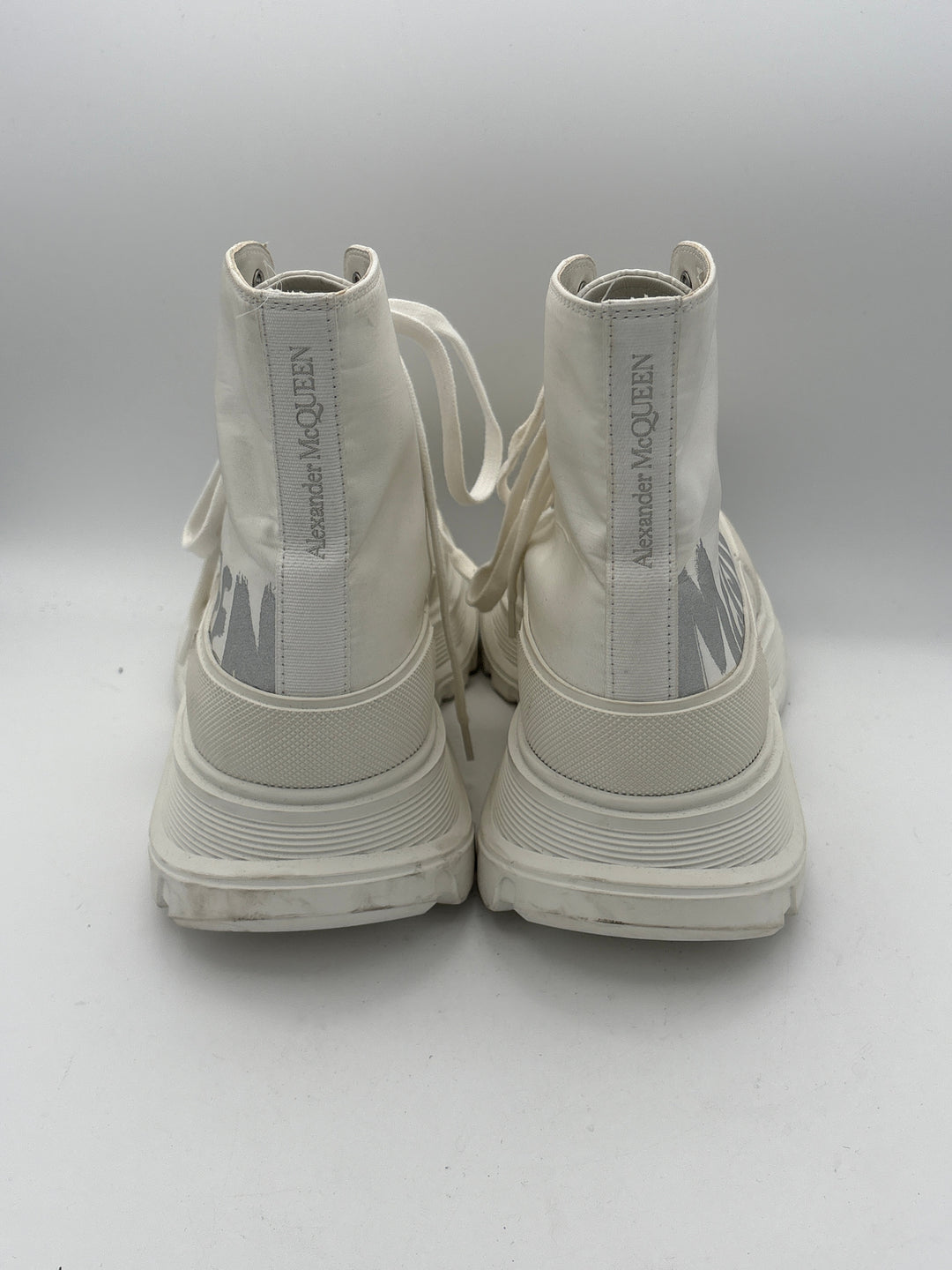 Women Alexander McQueen White Platform Sneakers With Silver Print Size 10