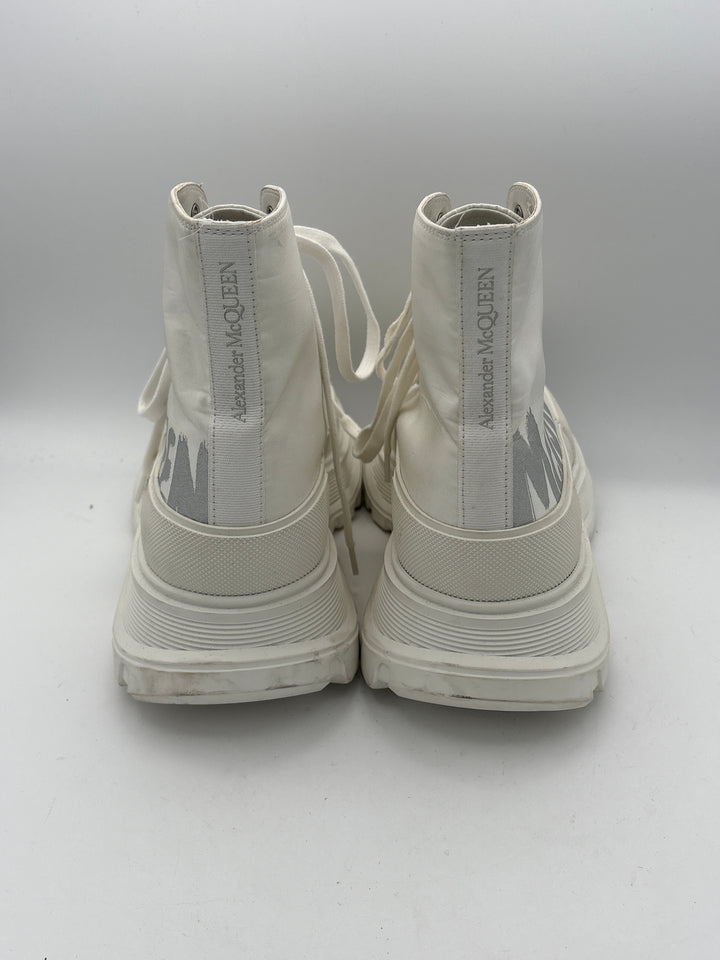 Women Alexander McQueen White Platform Sneakers With Silver Print Size 10