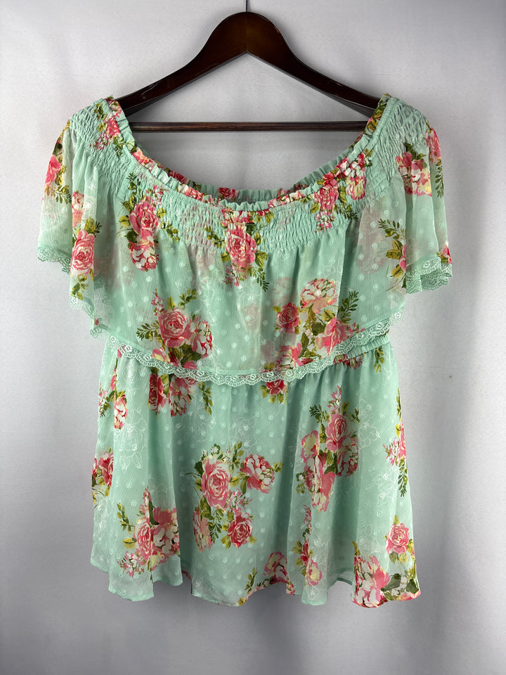Women’s Torrid Size 1 Mint Floral Off the Shoulder Blouse