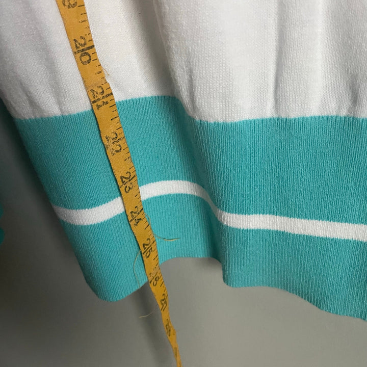 Puma White and Aqua Knit Athletic Golf Baseball Raglan Sweater Top size Medium