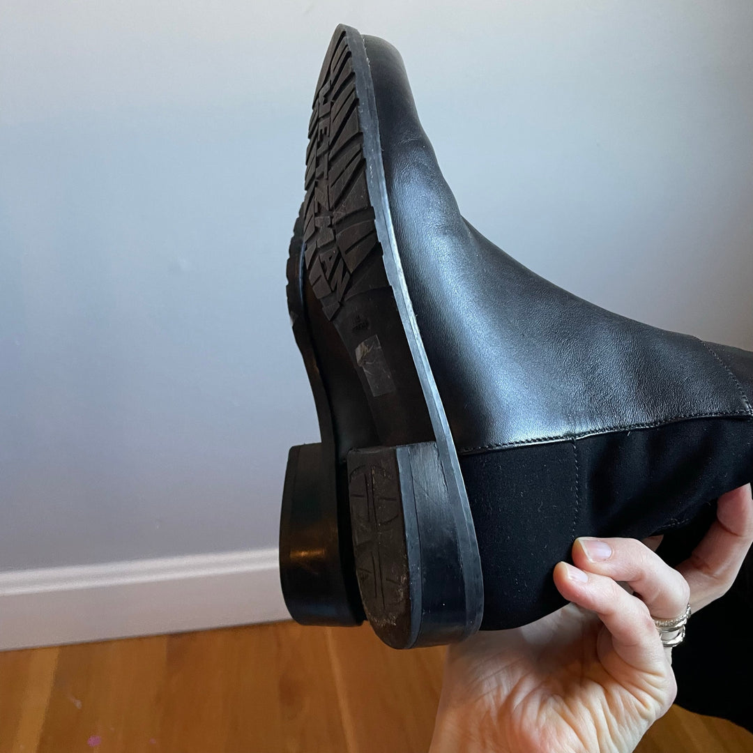 Stuart Weitzman 5050 Black Leather Elastic Back Round Toe Tall Boots EU35.5 US5