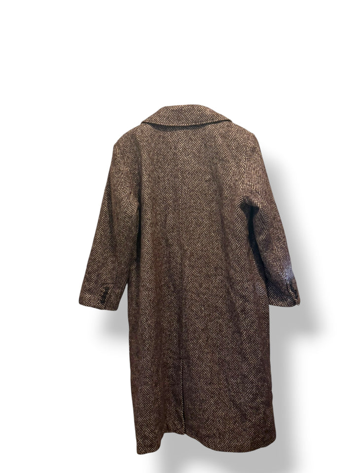 Abercrombie &amp; Fitch Brown Cream Herringbone Wool Blend Coat Petite XL NWT