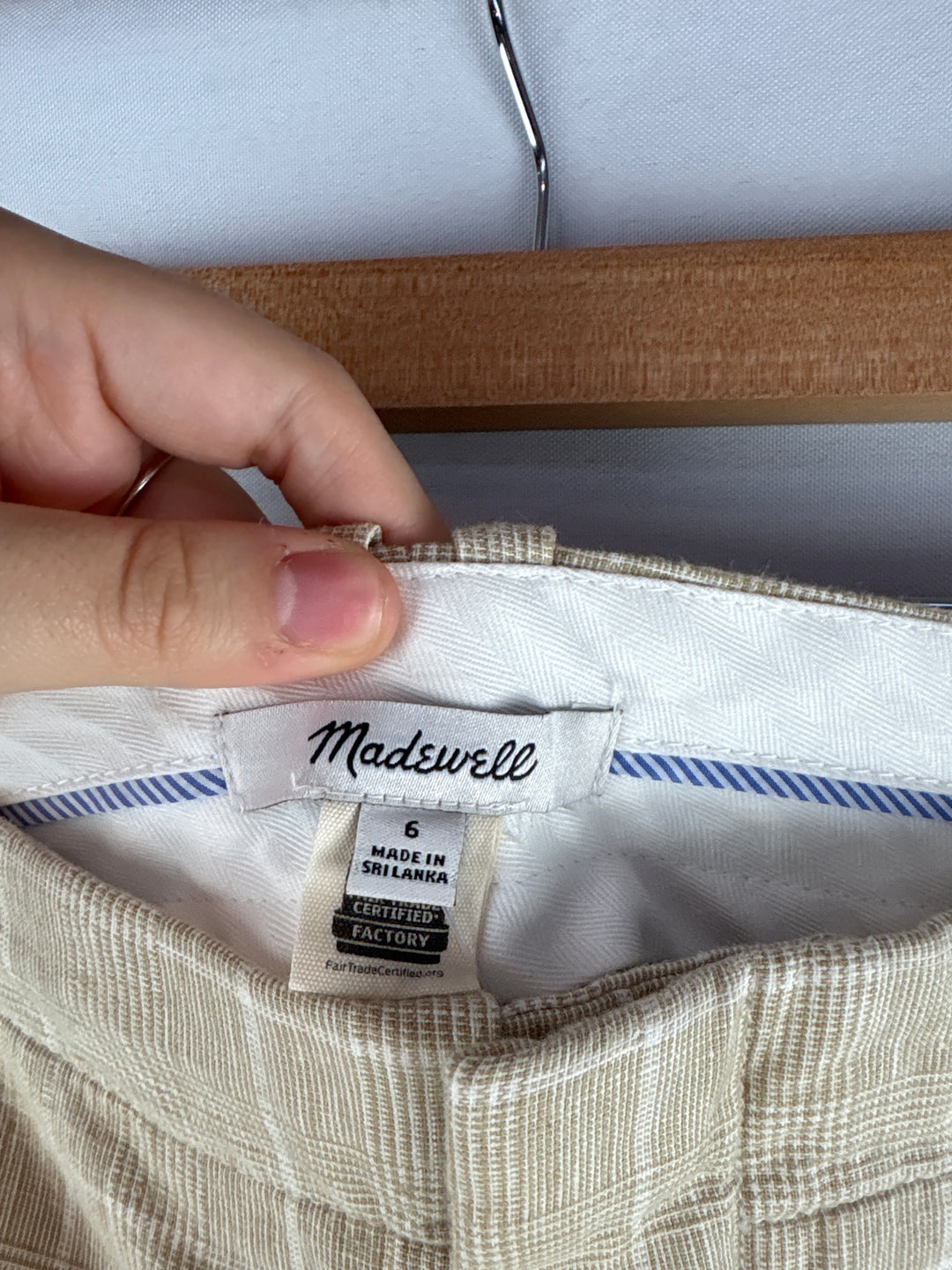 Women’s Madewell Size 6 Tan &amp; White Plaid Wide Leg Pants