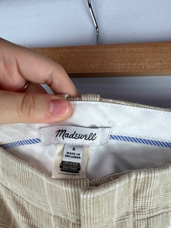 Women’s Madewell Size 6 Tan &amp; White Plaid Wide Leg Pants