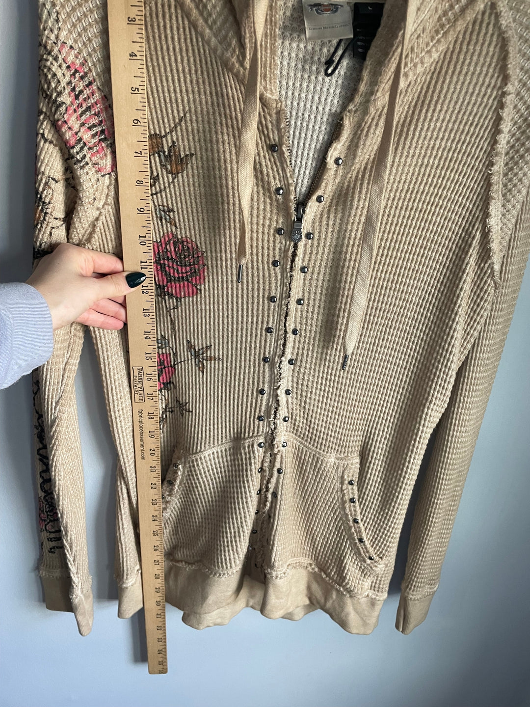 Womens Harley Davidson Y2K Cream Waffle Hooded Cardigan Floral Size L