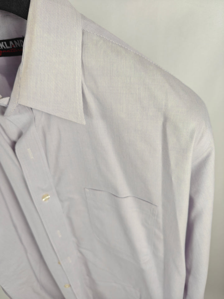 Men’s Kirkland Signature Dress Shirt White Purple Stripe 17 1/2 36