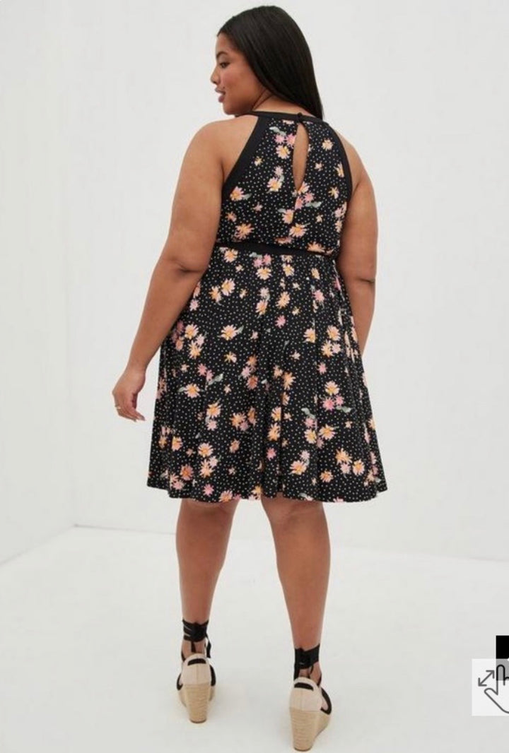 Torrid Floral Polka Dot Studio Knit Skater Dress Sz1X(14-16) NWT