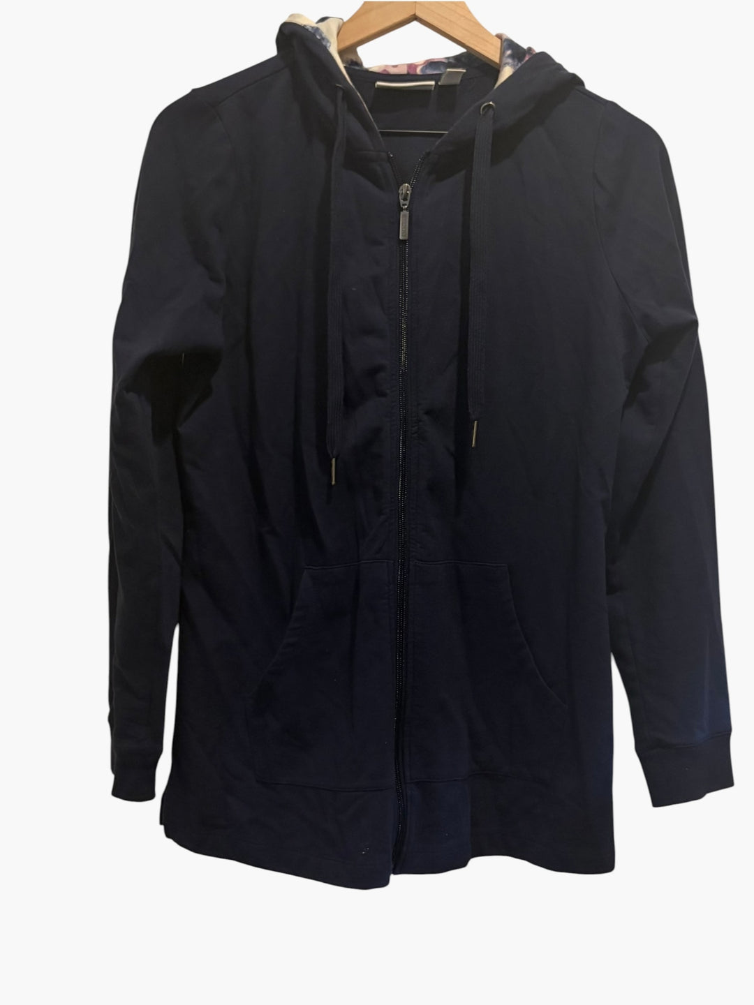 D And Co Active Navy Floral Lined Full Zip Hoodie XXS Cotton