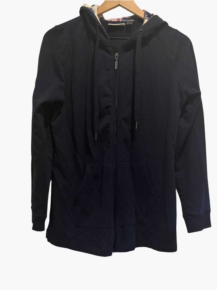 D And Co Active Navy Floral Lined Full Zip Hoodie XXS Cotton