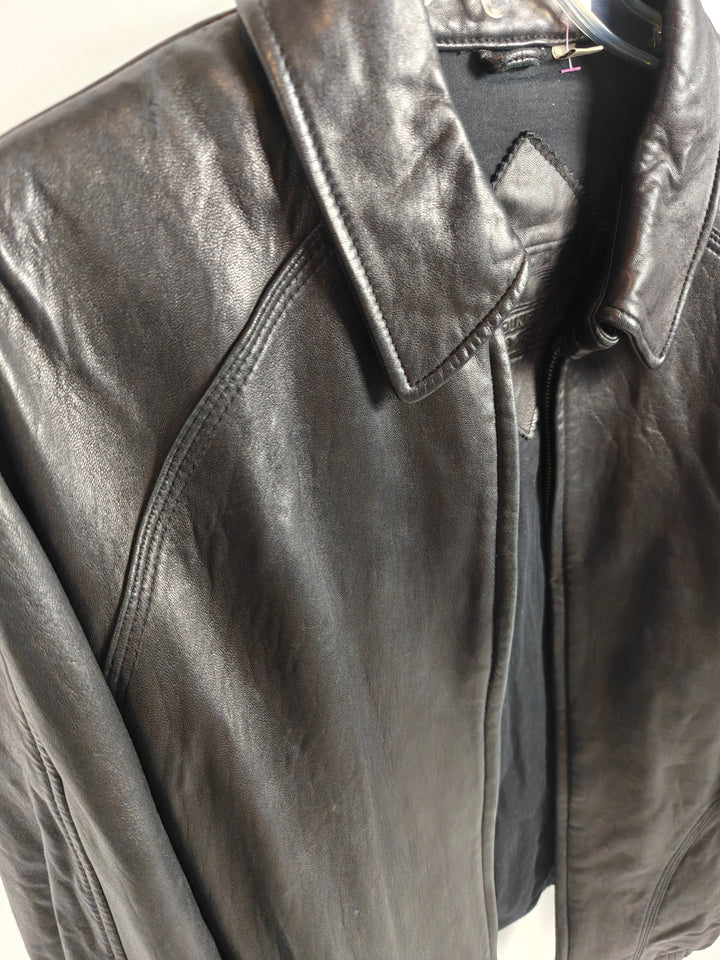Roundtree And Yorke Mens Genuine Lambskin Leather Bomber Jacket Black Size L