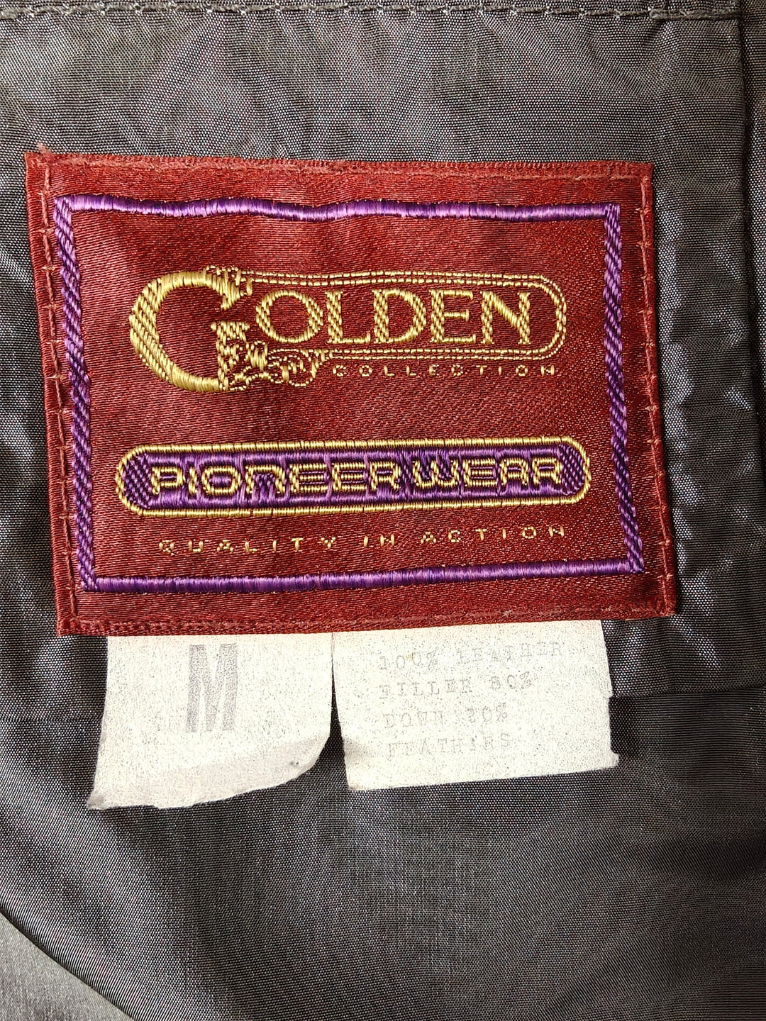 Mens Vintage Golden Pioneer Wear Leather Puffer Jacket Gray Fur Collar