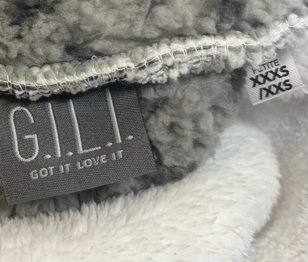 G.I.L.I. Gray Leopard Print Faux Fur Sherpa Hooded Coat XXS/XXXS Oversized