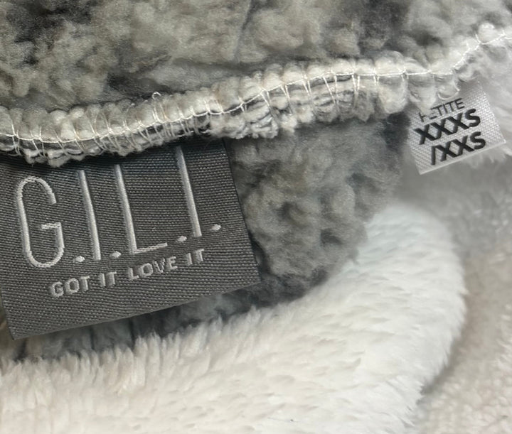 G.I.L.I. Gray Leopard Print Faux Fur Sherpa Hooded Coat XXS/XXXS Oversized