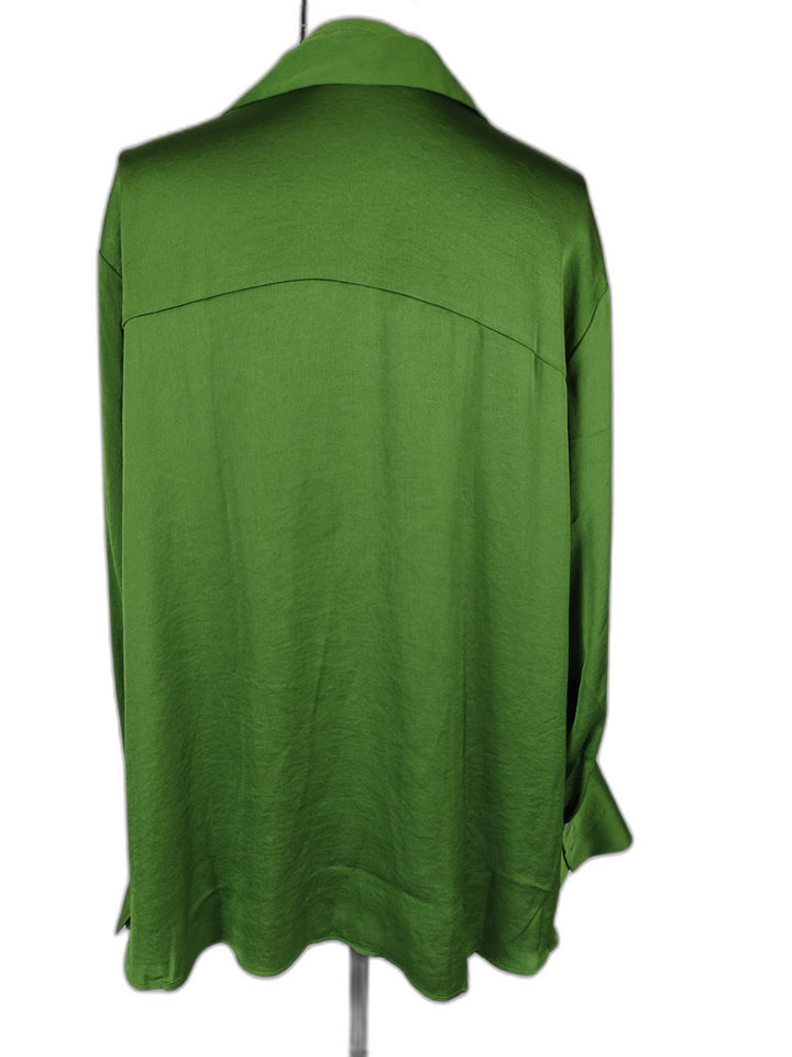 Womens Unbranded Button Down Blouse Kelly Green Satin Long Sleeve Size Unknown