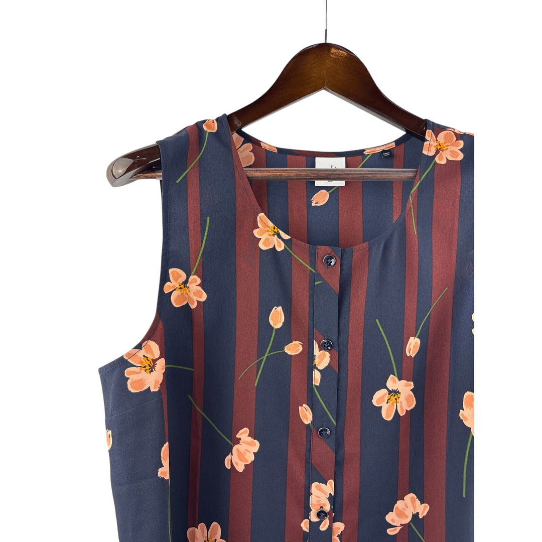Women’s Cabi XL Navy & Maroon Floral Sleeveless Button Up Blouse