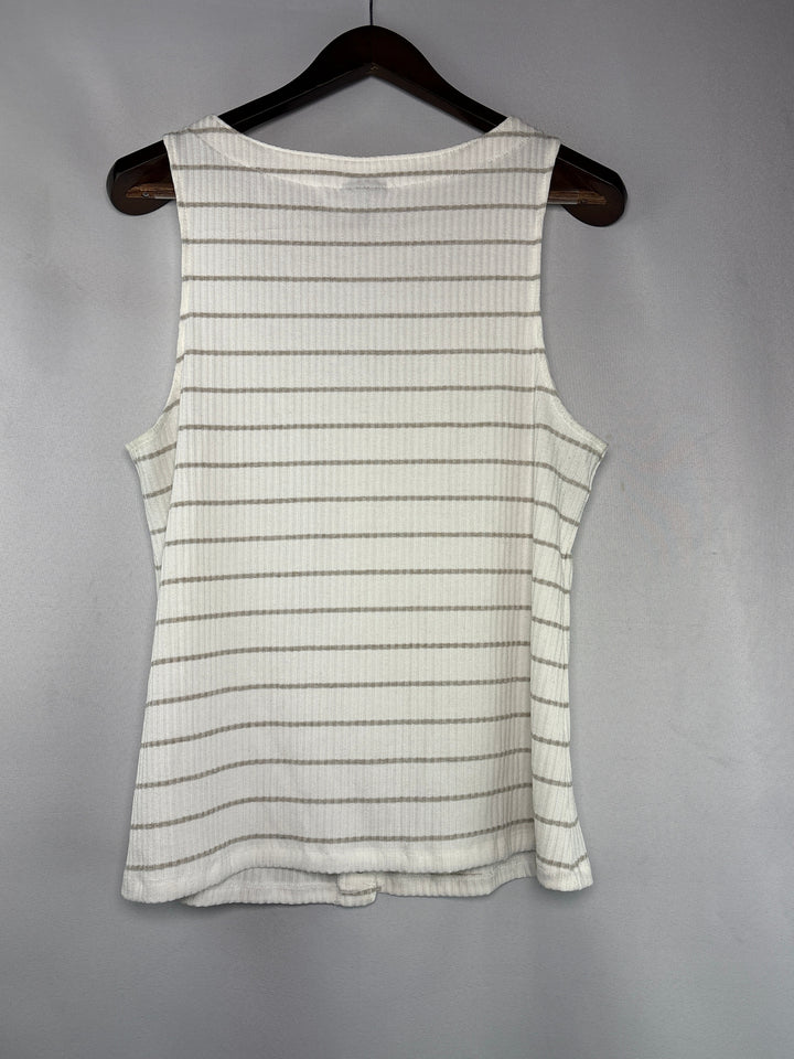 Womens Torrid Size 1X White Beige Striped Ribbed Button Up Tank Top