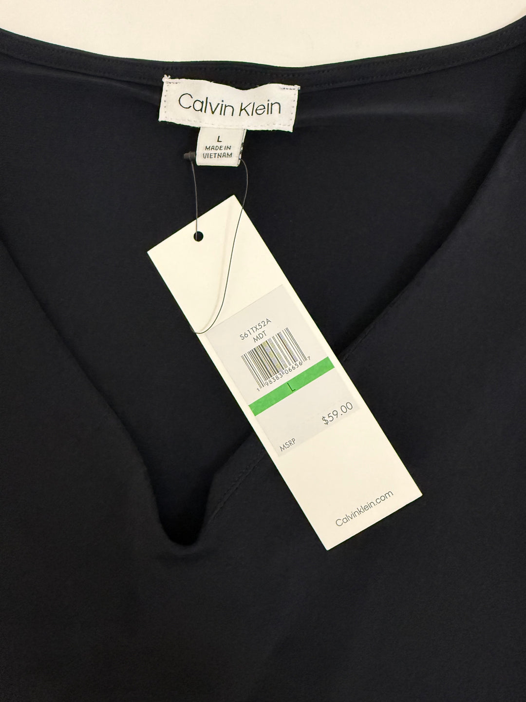 Calvin Klein Black V Neck Ruffle Sleeve Top NWT SzL