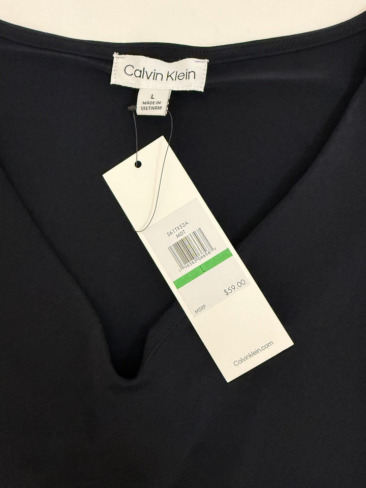 Calvin Klein Black V Neck Ruffle Sleeve Top NWT SzL