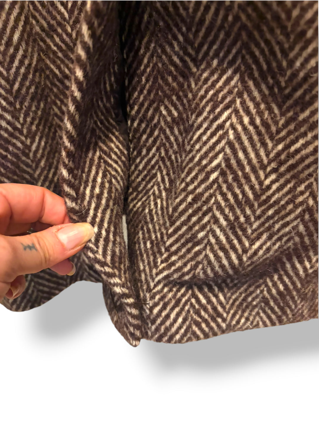 Abercrombie &amp; Fitch Brown Cream Herringbone Wool Blend Coat Petite XL NWT