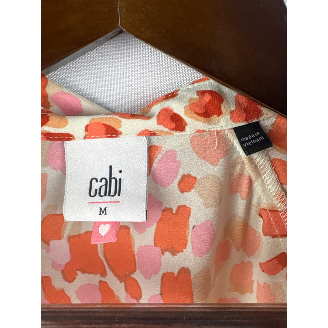 Women’s CAbi Medium White Blouse w/ Orange Animal Print