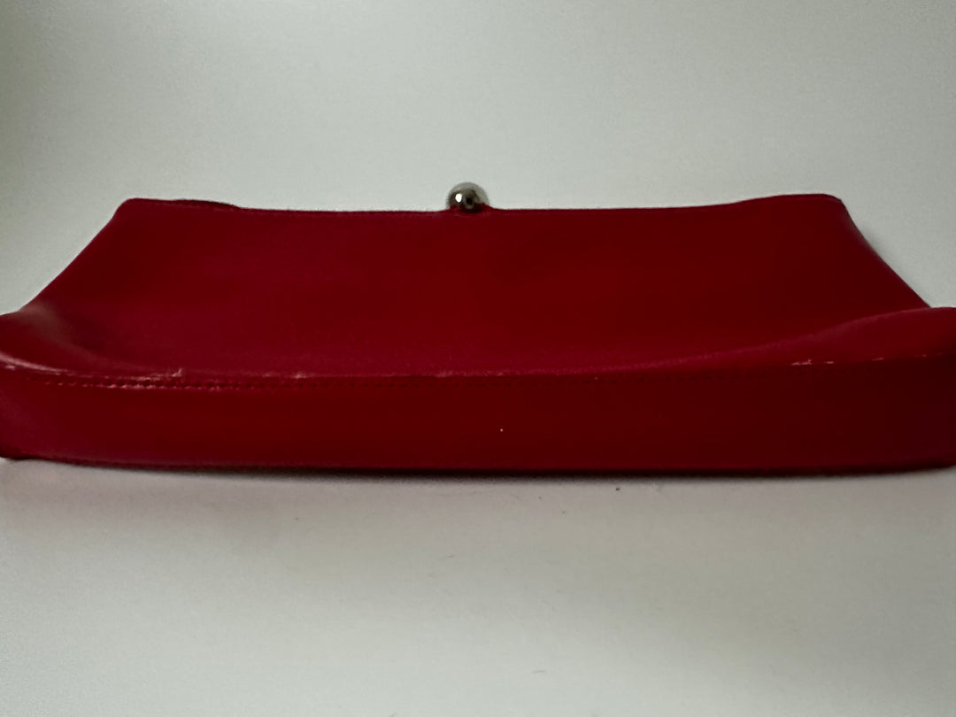 Furla Red Leather Shoulder Bag Clutch Silver Ball Closure