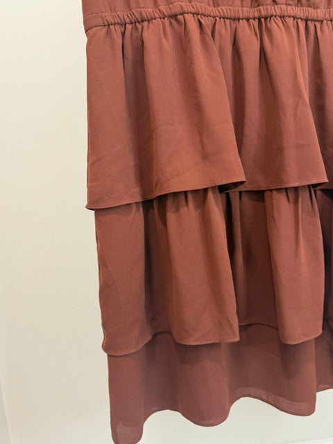 Point Sur x J.Crew Brown Surplice Ruffle Tiered Dress Sz14