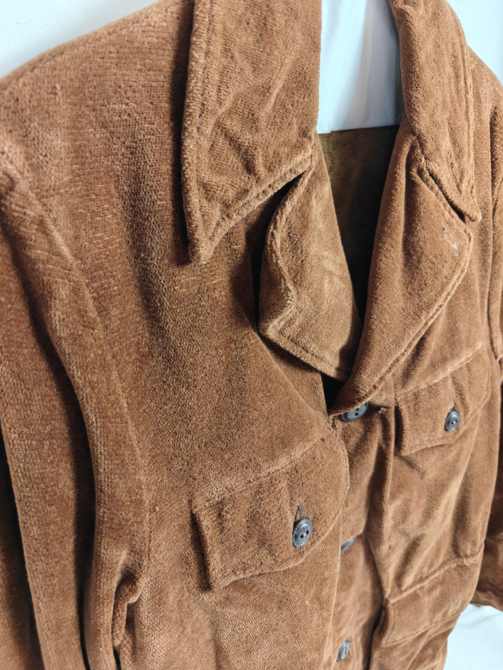 Mens Towncraft Brown Velour Faux Fur Lined Jacket Size L