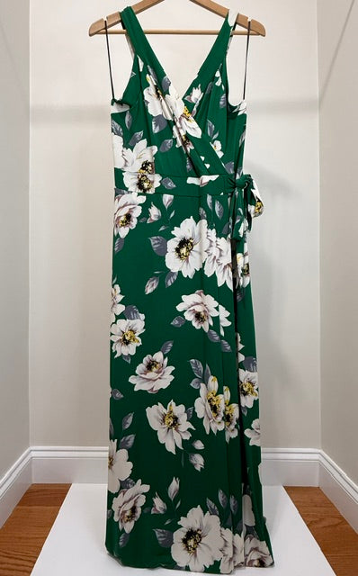Kaileigh Green Floral Faux Wrap Maxi Dress SzXL