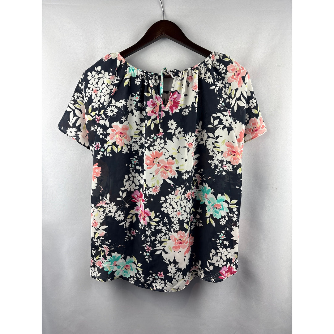 Women’s Lauren Conrad Large Navy Floral Short Sleeve Blisue