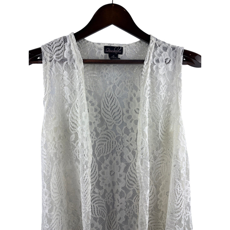 Women’s Questions Medium White Lace Vest w/ Fringe