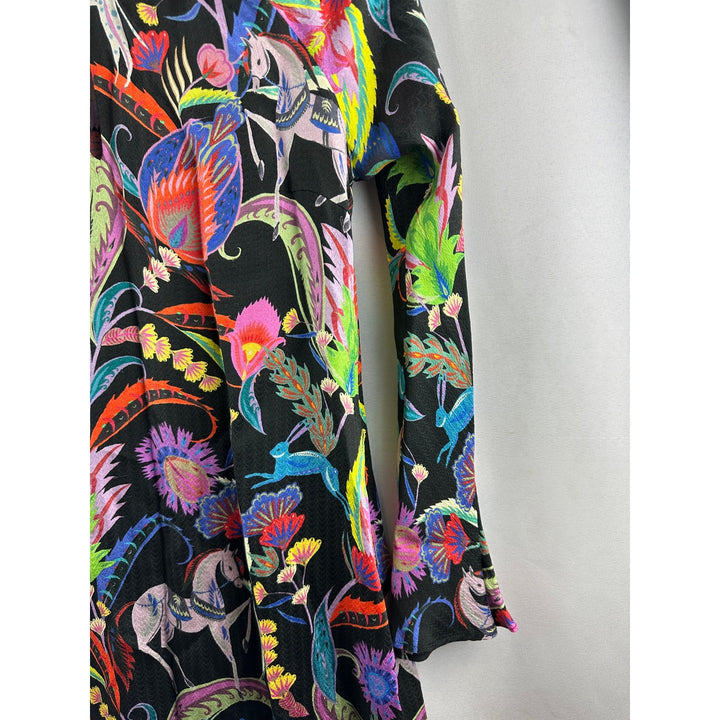 Women’s Etro Cold Shoulder Dress Black Floral and Animal Print Size L