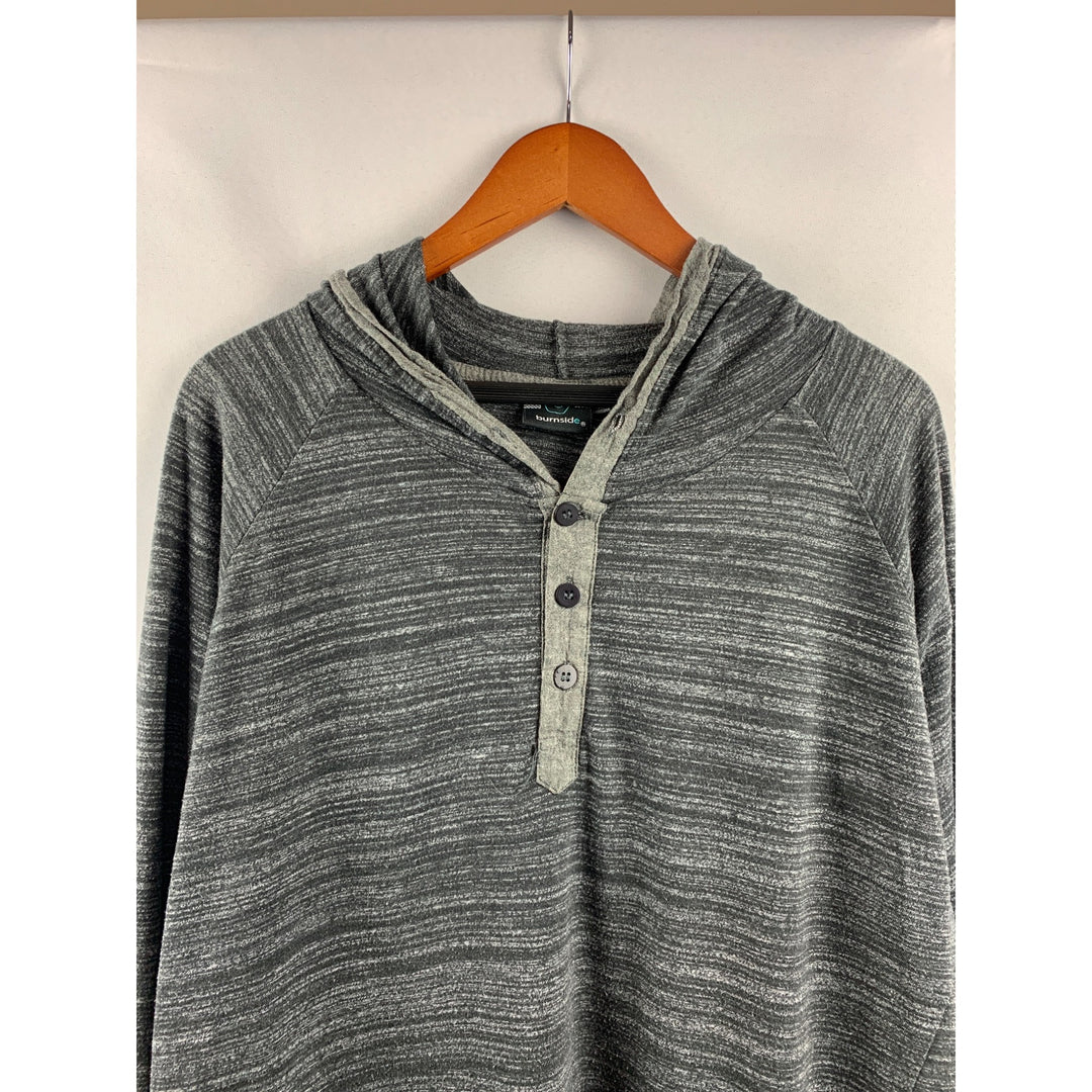 Men’s Burnside Gray Long Sleeve Hoodie with Buttons Size Large