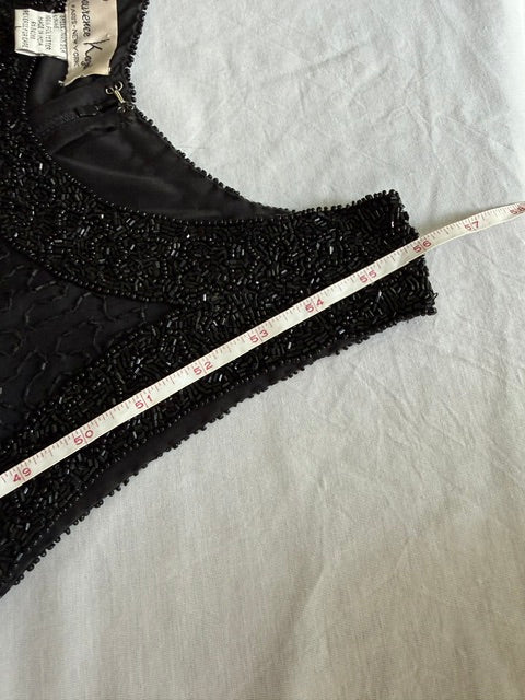 Laurence Kazar 90s Vintage Silk Black Beaded Dress SzL
