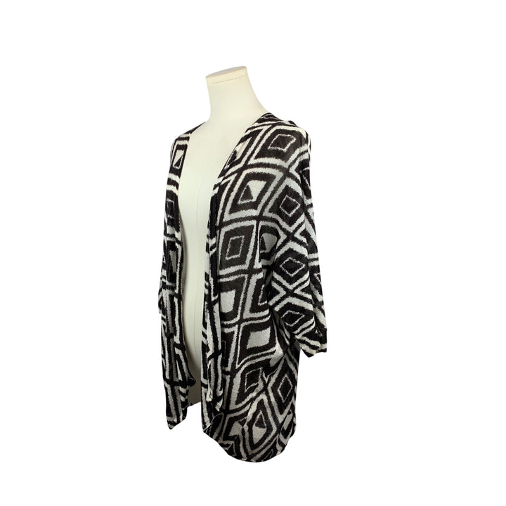 Chicos Womens Open Front Cardigan Jacket Size 3 Black & White Diamond Print