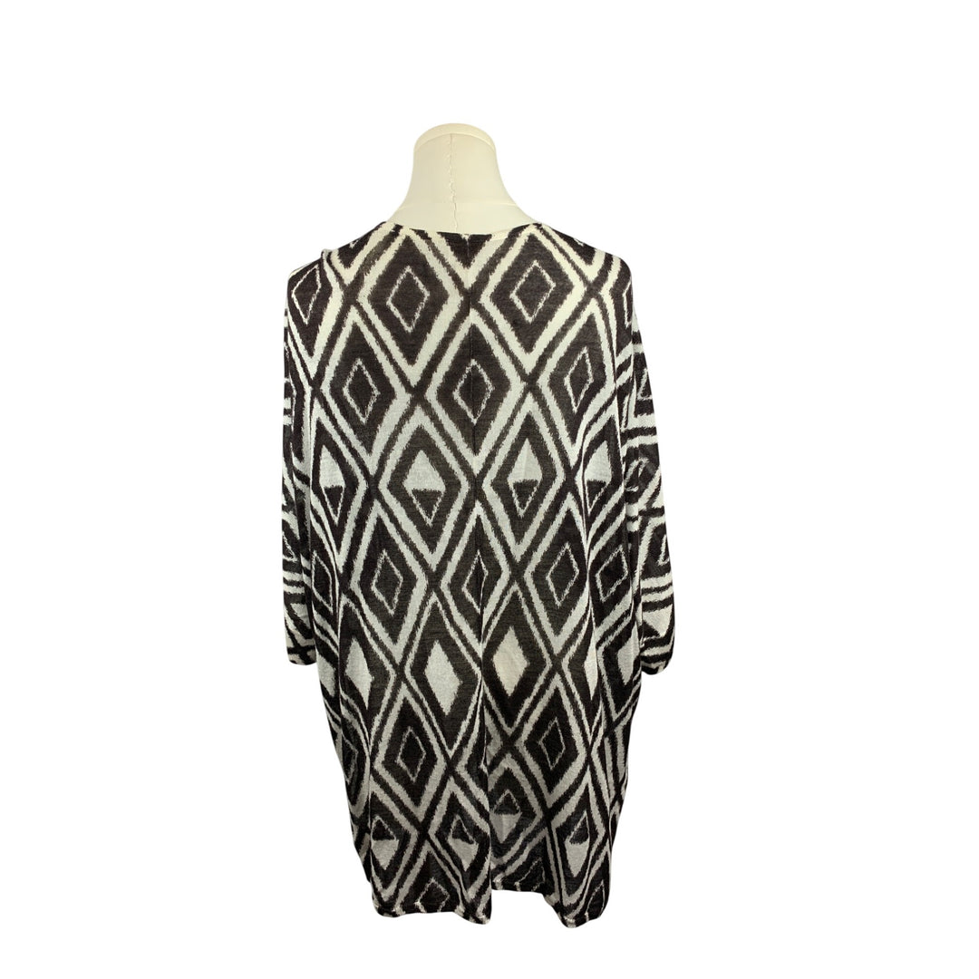 Chicos Womens Open Front Cardigan Jacket Size 3 Black & White Diamond Print