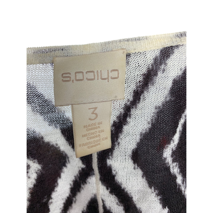 Chicos Womens Open Front Cardigan Jacket Size 3 Black & White Diamond Print